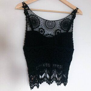 Crochet Lace Open Back Tank Top